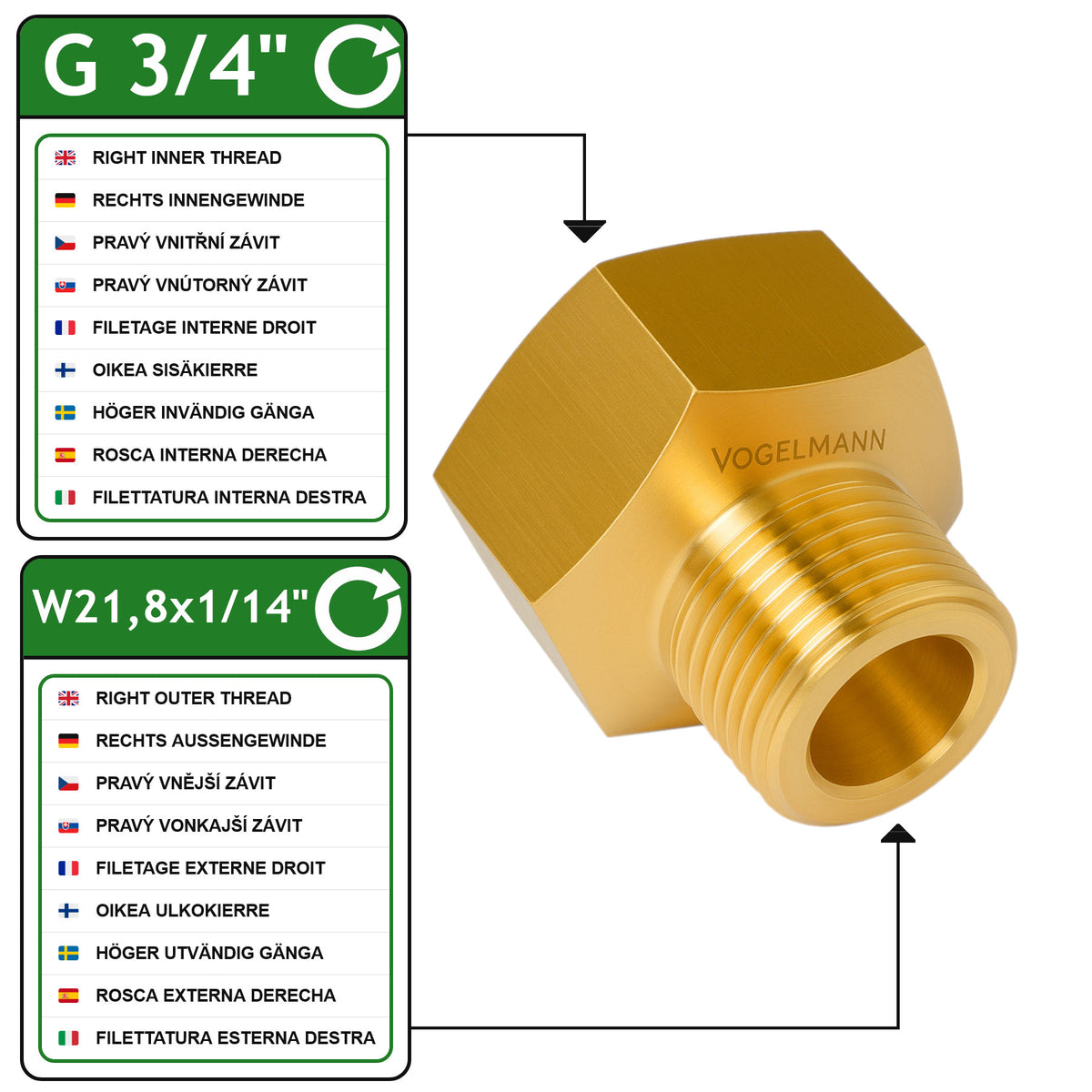 Adaptateur G 3/4 (femelle)vers w21.8x1/14 (male)