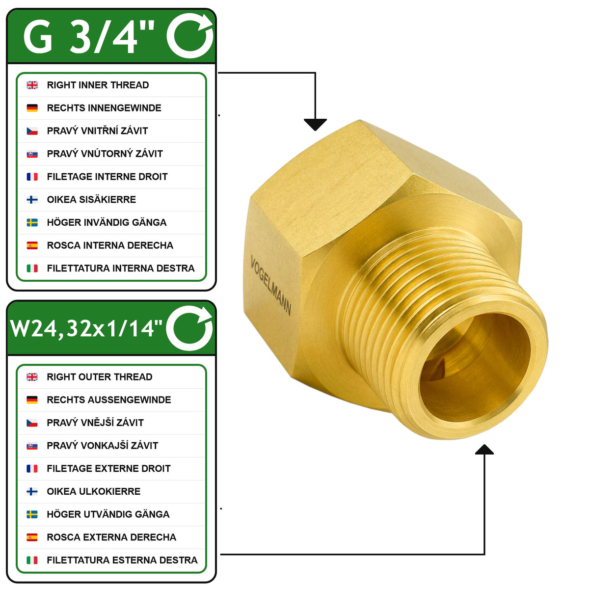 Adaptateur G 3/4 (femelle)vers  w24,32 x1/14 (male)