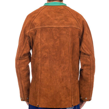 Veste de soudage brune en cuir croûte bovin - Le Comptoir du Soudeur