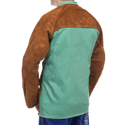 Veste de soudage brune en cuir croûte bovin avec dos en proban - Le Comptoir du Soudeur