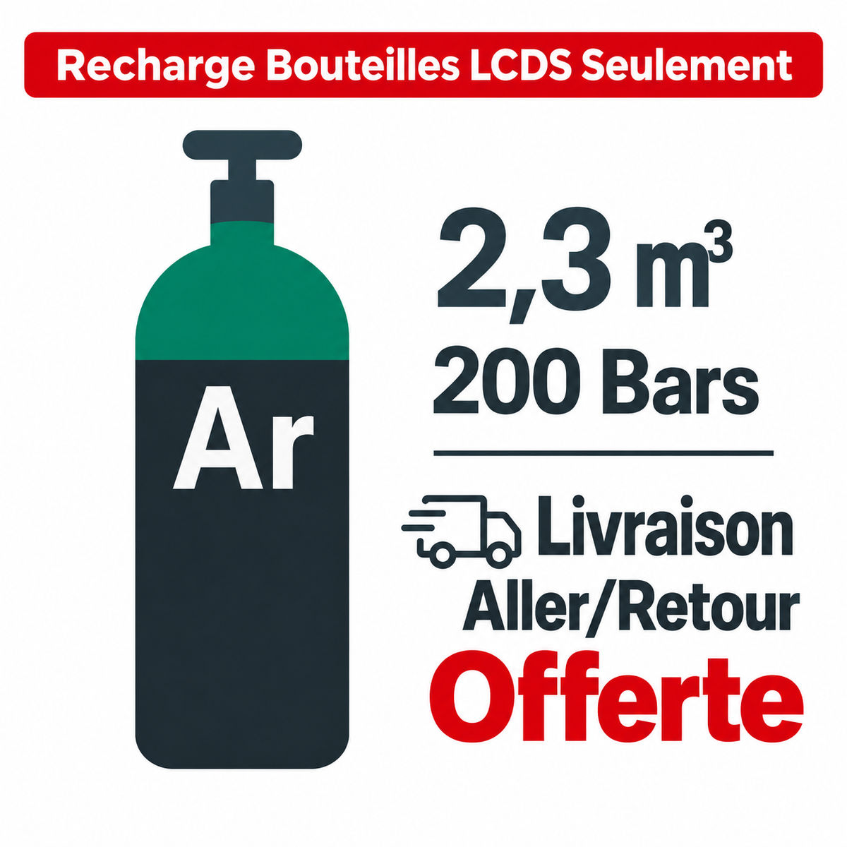 Recharger ma bouteille LCDS Gaz de soudure Argon B10, 2.3 m³ - Transport A/R inclus